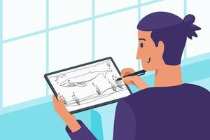 Pro Digital Artist Creating Sketch vector