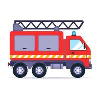 Camión de bomberos acude al llamado para apagar el fuego. ilustración vectorial plana. vector