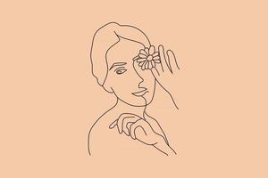 dibujo lineal dibujado a mano abstracto retrato de mujer mínimo y cuerpo ilustración vectorial retrato contemporáneo vector