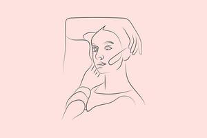 dibujo lineal dibujado a mano abstracto retrato de mujer mínimo y cuerpo ilustración vectorial retrato contemporáneo vector