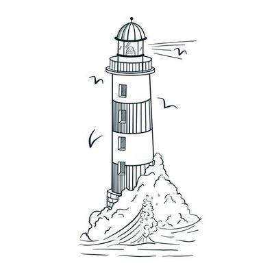 Line Art Lighthouse Engraving Style Vector Illustration