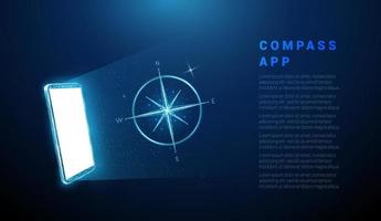 Abstract blue mobile phone with white screen and compass vector