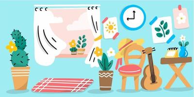 Sweet And Cozy Living Room Doodle Illustration vector