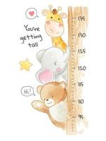 Cute Animals Friends with Wood Height Measure Growth Chart vector