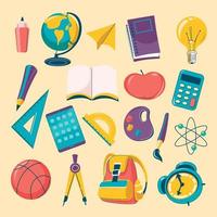 Colorful Cartoon School Supplies Icon Set vector