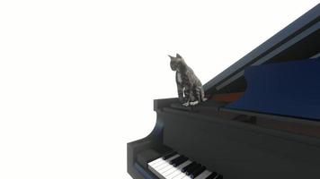 Cat licks itself while sitting on a piano