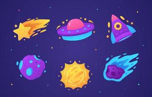 conjunto de iconos de objetos espaciales y meteoritos vector