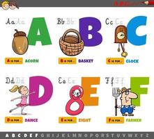 educational cartoon alphabet letters for children from A to F vector