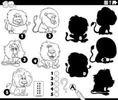 shadows game with lion characters coloring book page vector