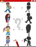 educational shadow game with cartoon school kids characters vector