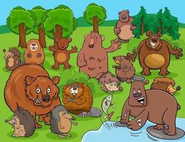 cartoon funny wild animals comic characters group vector