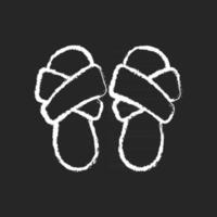 Cross band slippers chalk white icon on dark background. Footwear for lounging at home. Comfortable shoes. Domestic flip flops. Homeware and sleepwear. Isolated vector chalkboard illustration on black