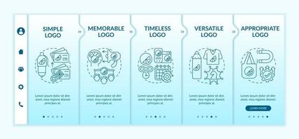 Fundamental logo design rules onboarding vector template. Responsive mobile website with icons. Web page walkthrough 5 step screens. Memorable, timeless logo color concept with linear illustrations