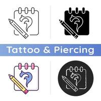 Sketch icon. Hand drawn pictures. Implementing clients ideas. Creating beautiful drawings. Tattoo professionals. Linear black and RGB color styles. Isolated vector illustrations