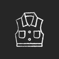 Denim vest chalk white icon on dark background. Jacket with pockets. Unisex shirt. Sleeveless top. Fashionable outfit. Comfortable homewear, sleepwear. Isolated vector chalkboard illustration on black