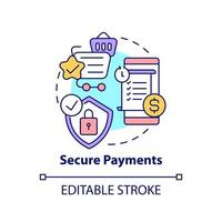 Secure payments concept icon. Global marketplaces service abstract idea thin line illustration. Untraceable payment method. Data encryption. Vector isolated outline color drawing. Editable stroke