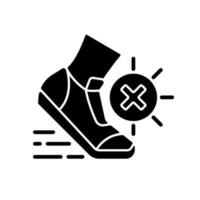 No sports in sun heat black glyph icon. Safety for athlete. Caution during running. Avoid exercise to prevent heatstroke during summer. Silhouette symbol on white space. Vector isolated illustration