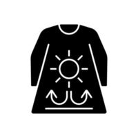 Long sleeves and loose clothing black glyph icon. Female outfit for summer weather. Heatstroke prevention. Fabric for UV protection. Silhouette symbol on white space. Vector isolated illustration