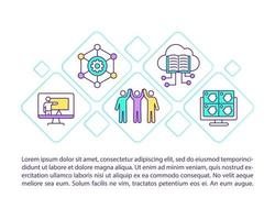 iconos de línea de concepto de soluciones de desarrollo comunitario con texto. plantilla de vector de página ppt con espacio de copia. folleto, revista, elemento de diseño de boletín. comunidad mejora ilustraciones lineales en blanco