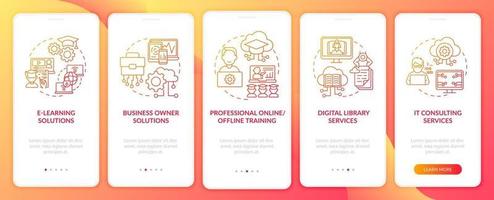 Community projects onboarding mobile app page screen with concepts. Business owner solutions walkthrough 5 steps graphic instructions. UI, UX, GUI vector template with linear color illustrations