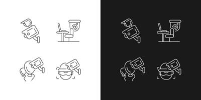 Surveillance management linear icons set for dark and light mode. Floodlight camera. Event security. Customizable thin line symbols. Isolated vector outline illustrations. Editable stroke