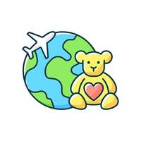 Orphanage tourism RGB color icon. Volunteer fly abroad for children charity support. Visit foreign country with kids. Isolated vector illustration. Travel industry category simple filled line drawing