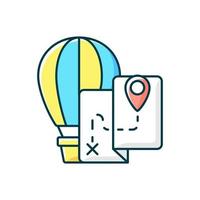 Hot air balloon tourism RGB color icon. Flight journey. Fly high in basket. Tour plan for entertainment. Isolated vector illustration. Travel industry category simple filled line drawing