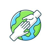 Volunteer travel RGB color icon. International collaboration. Hands share handshake. Culture exchange. Isolated vector illustration. Tourism industry category simple filled line drawing