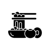 Natto black glyph icon. Traditional sticky meals preparing. Fermented soybeans. Vegeterian nutrition foods. Healthy ingredients. Silhouette symbol on white space. Vector isolated illustration