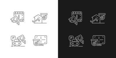 Family and property protection linear icons set for dark and light mode. Police investigation. Anti hijacking. Customizable thin line symbols. Isolated vector outline illustrations. Editable stroke
