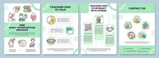 ASD early intervention services brochure template. Teaching to talk. Flyer, booklet, leaflet print, cover design with linear icons. Vector layouts for presentation, annual reports, advertisement pages