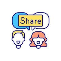 Sharing post on social media RGB color icon. Social sharing. Isolated vector illustration. Trending topics and pictures exchange. Generating brand awareness simple filled line drawing