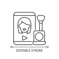 Make up tutorial videos linear icon. Beauty vlog. Online creator on women style. Beautician blog. Thin line customizable illustration. Contour symbol. Vector isolated outline drawing. Editable stroke