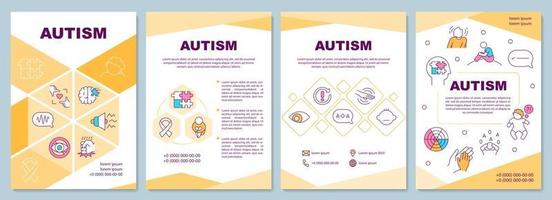 plantilla de folleto de autismo. problemas de comportamiento y comunicación. folleto, folleto, impresión de folletos, diseño de portada con iconos lineales. diseños vectoriales para presentaciones, informes anuales, páginas publicitarias vector