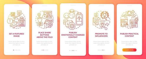 Create engaging content tips onboarding mobile app page screen. Emotional content walkthrough 5 steps graphic instructions with concepts. UI, UX, GUI vector template with linear color illustrations