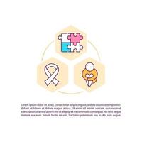 iconos de línea de concepto de tratamiento de autismo con texto. plantilla de vector de página ppt con espacio de copia. folleto, revista, elemento de diseño de boletín. enseñar a comunicarse. ilustraciones lineales de heath en blanco