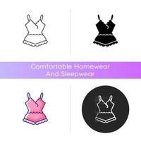 Lace pyjamas icon. Elegant nightgown for ladies. Trendy sleepwear for women. Comfortable homewear and sleepwear doe girls. Linear black and RGB color styles. Isolated vector illustrations