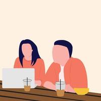 Flat Illustration Meeting in the restaurant with food and eat vector