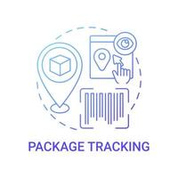 Package tracking concept icon. International parcel location checking abstract idea thin line illustration. Real-time following. Online retail service. Vector isolated outline color drawing