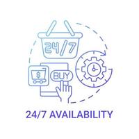 24 7 availability concept icon. Online marketplace benefit abstract idea thin line illustration. Virtual shopping mall. Making buying decisions at any time. Vector isolated outline color drawing