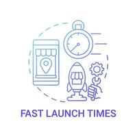 Fast launch times concept icon. Online marketplace benefit abstract idea thin line illustration. Selling products online. Custom-built website process. Vector isolated outline color drawing