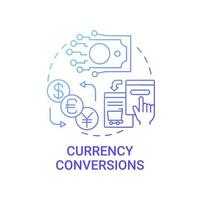 Currency conversions concept icon. Global marketplaces service abstract idea thin line illustration. Delivering converted price. Paying overseas suppliers. Vector isolated outline color drawing