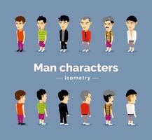 Male characters on a colored isolated isometric background. Vector illustration