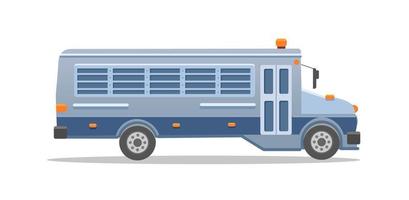 Blue-gray prison bus. Vector flat color illustration isolated on white background.