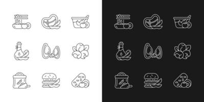 Soy plants linear icons set for dark and light mode. Growing organic vegetables. Healthy meals preparing. Customizable thin line symbols. Isolated vector outline illustrations. Editable stroke