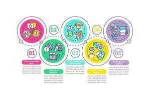 Cree una plantilla de infografía vectorial de contenido digno de mención. elementos de diseño de esquema de presentación de enfoque de tendencia. visualización de datos con 5 pasos. gráfico de información de la línea de tiempo del proceso. diseño de flujo de trabajo con iconos de línea vector