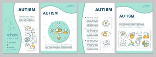 plantilla de folleto de autismo. problemas de comportamiento e interacción. folleto, folleto, impresión de folletos, diseño de portada con iconos lineales. diseños vectoriales para presentaciones, informes anuales, páginas publicitarias vector