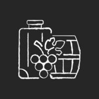 Icono de tiza blanca de turismo industrial sobre fondo oscuro. viaje al extranjero para una degustación de vinos. viaje por la gastronomía y el viniturismo. Industria de viajes. Ilustración de pizarra de vector aislado en negro