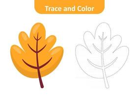 Trace and color for kids, leaf vector