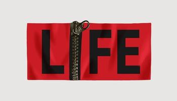 life slogan with zipper letter on wrinkle red paper illustration vector